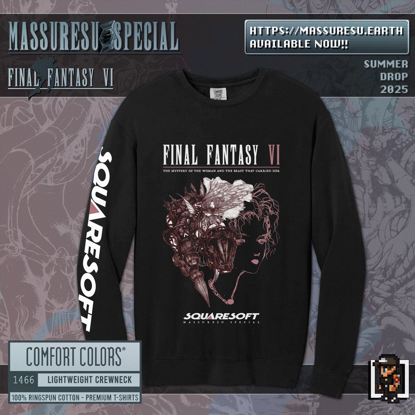 x [NEW] [32] FFVI - "The Beast That Carried Her" [Comfort Colors 1466] Lightweight Crewneck Longsleeve