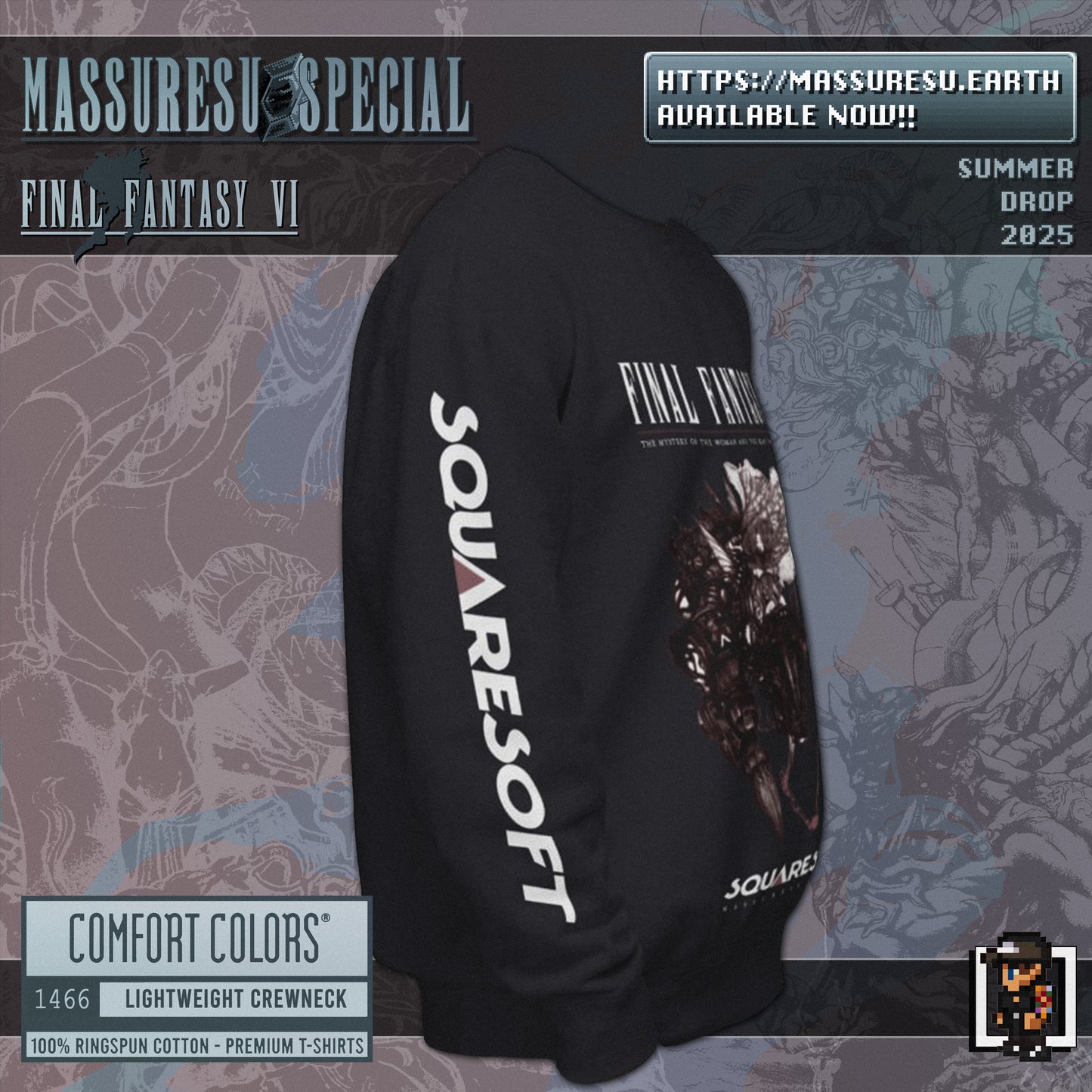 x [NEW] [32] FFVI - "The Beast That Carried Her" [Comfort Colors 1466] Lightweight Crewneck Longsleeve